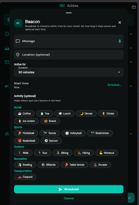 Beacon / Discovery screen