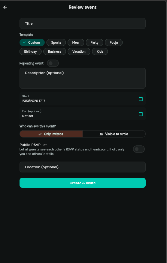 Event create / RSVP sheet